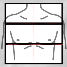 Pratonton modul yang menunjukkan garis panduan mendatar dan menegak untuk proportion asas badan.